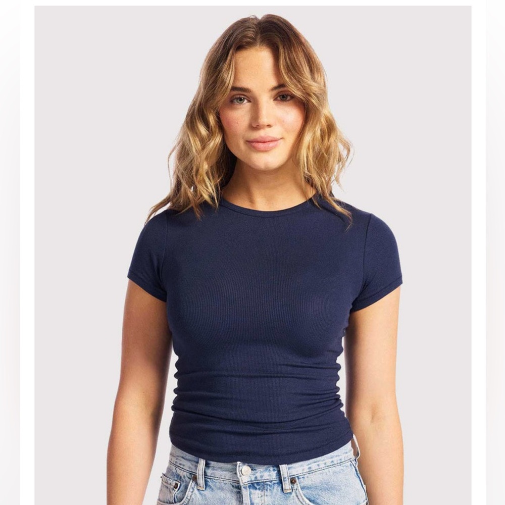 nuuds Slinky Rib Navy Short Sleeve Tee - size XXL